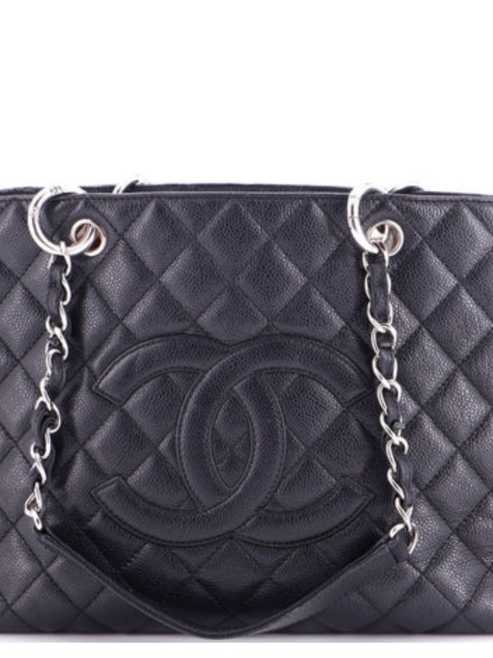CHANEL grand shopping Tote quilted black caviar silver Chain-Strap Handles